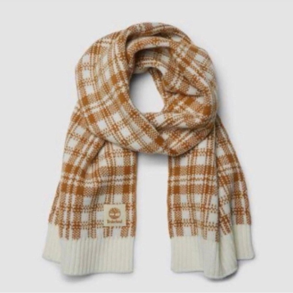 Timberland plaid knit scarf‎ in a wheat and cream color scheme Urban Outdoors